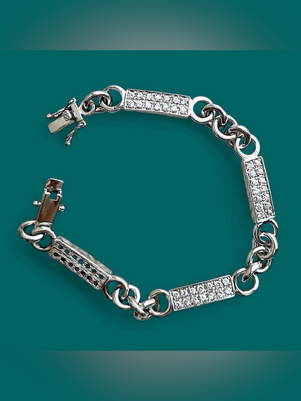 Chunky Silver & CZ Link Bracelet